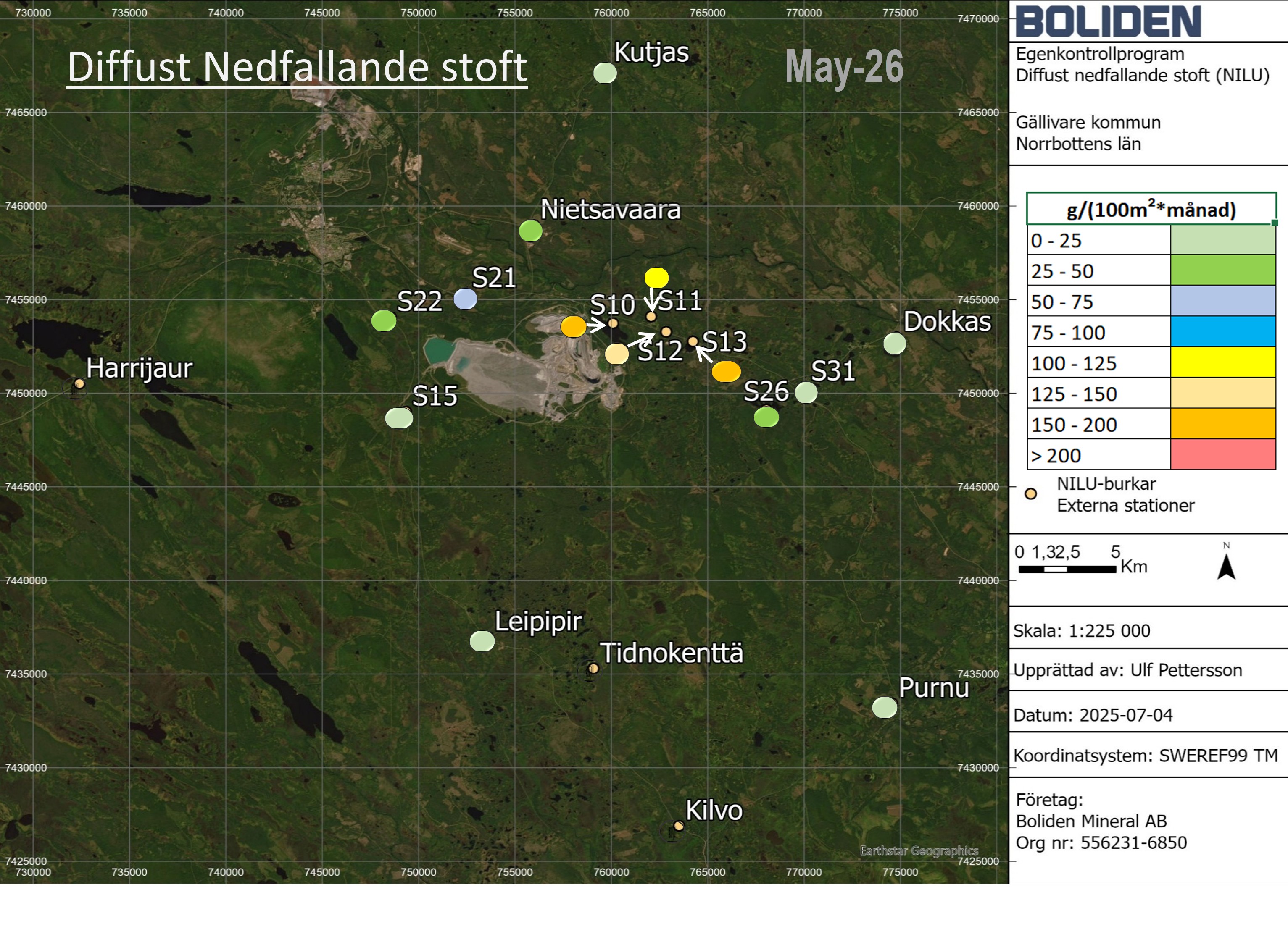 Map showing dust measurements.
